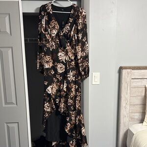 Express Black and Brown Floral Long Sleeve Dress